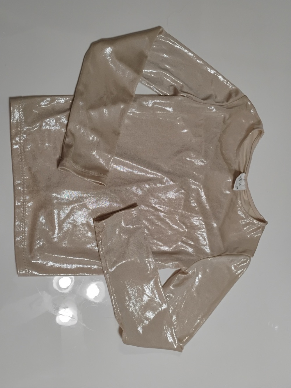 Zara Shimmery Beige Long-Sleeve Kids Top